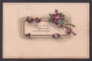 Germany vintage postcard 1917 violets floral name day greetings
