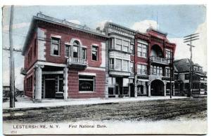 Lestershire NY First National Bank Store Fronts 1905 Postcard