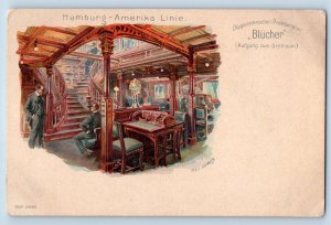 Germany Postcard Twin Screw Mail Steamer Blucher Interior c1905 Unposted