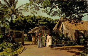 Entrance to Ula Mau Village and Staff Members HI Vintage Postcard E32