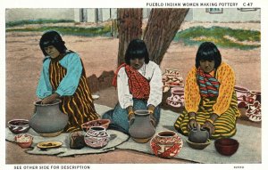 Vintage Postcard Pueblo Indian Women Cliff Dwellers Making Pottery Baskets Craft