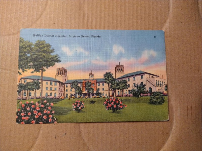 1940's Halifax District Hospital, Daytona Beach, Florida Linen Postcard