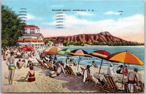 Honolulu T.H. Hawaii, 1939 Waikiki Beach, Swimsuits, Sea Shore, Vintage Postcard