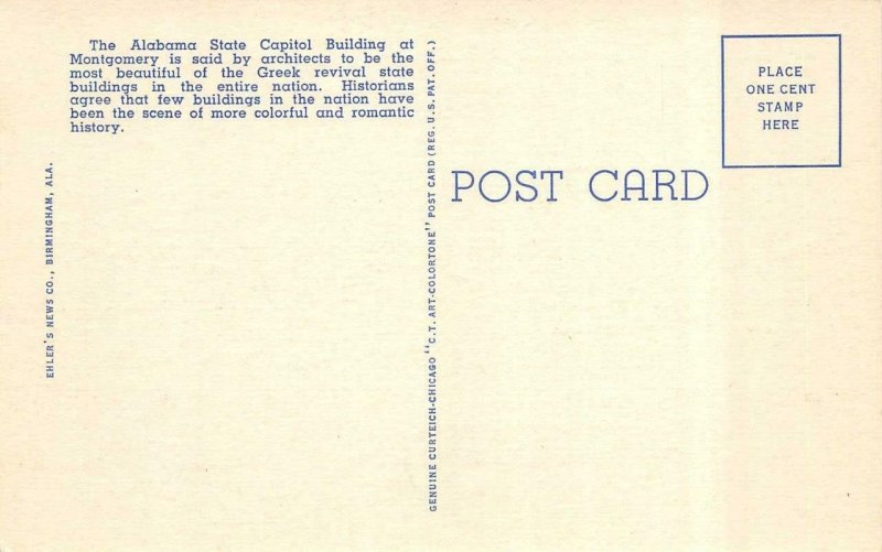 MONTGOMERY, AL Alabama    STATE CAPITOL    c1940's Curteich Linen Postcard