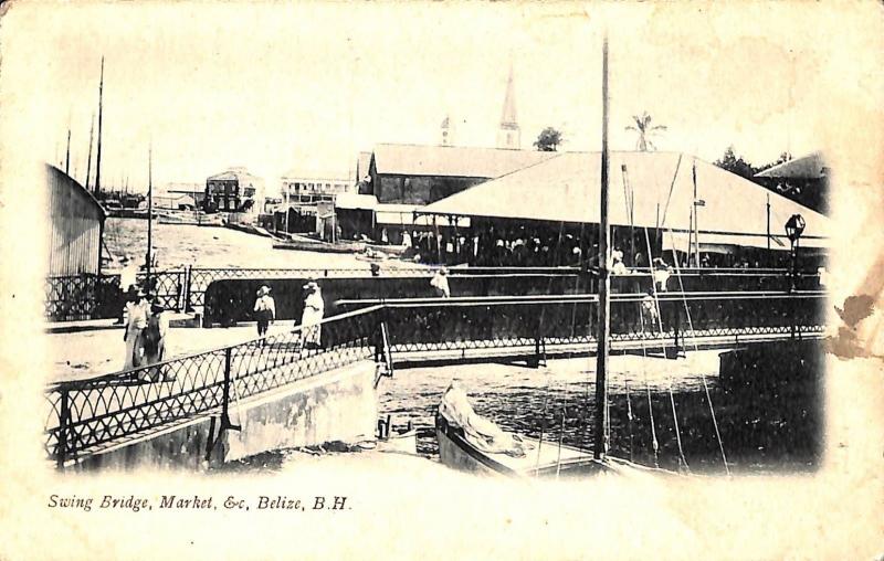 Belize Swing Bridge Market Vintage Postcard Hippostcard