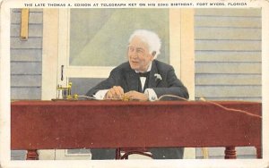 Thomas A Edison at Telegraph Key on 83rd Birthday Fort Myers, Florida