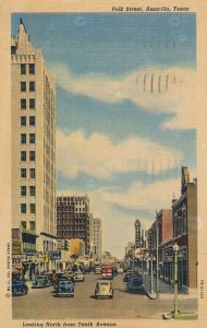 Amarillo TX, Texas - Autos on Polk Street from Tenth Avenue - pm 1957 - Linen