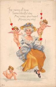 A52/ Valentine's Day Love Holiday Postcard 1912 Canton Ohio Woman Swing Cupids14