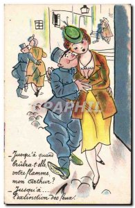 Humor - Illustration - Happy Couple Army - Old Postcard