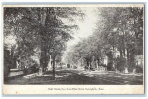 c1905 Horse Carriage Trolley Car State Street Springfield MA Antique Postcard