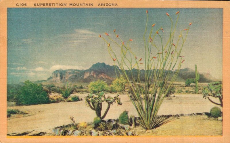 USA Superstition Mountain Arizona Linen Postcard 07.63