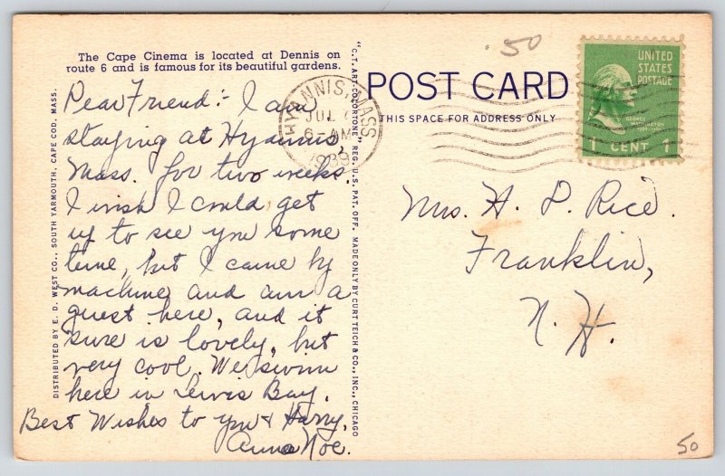 Cape Cod Massachusetts~Cinema Gardens~Flowers~Cupola~Neoclassical~Linen 1939 PC