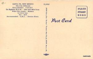 1940s Santa Fe New Mexico Hacienda Court Roadside MWM linen postcard 3891