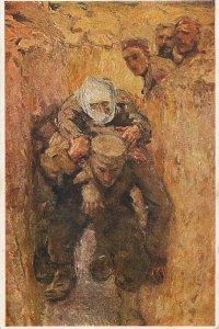B580 World War I-era German fine art postcard Comrades by Prof. Rob. Sterl