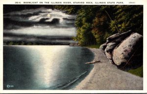 Illinois Starved Rock State Park Moonlight On The Illinois River 1920