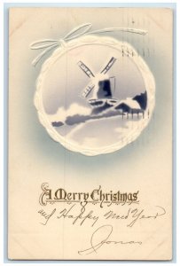 1913 Merry Christmas Windmill Airbrushed Embossed Minneapolis MN Posted Postcard