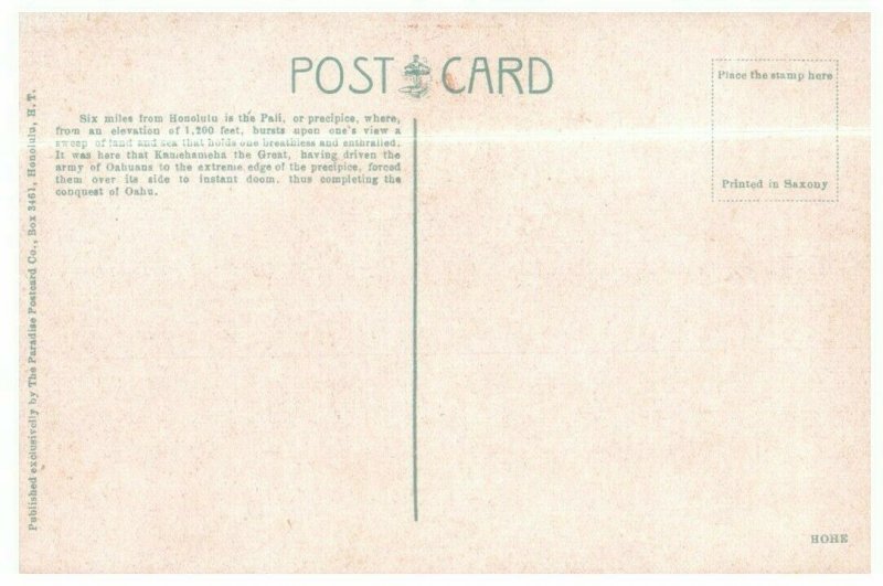 Nuuanu Pali Honolulu Hawaii Postcard