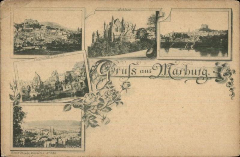 Gruss Aus Marburg Germany c1900 Multi-View Postcard