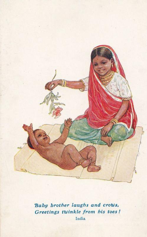 Indian Child With Baby India Vintage Children Overseas Missionary Postcard