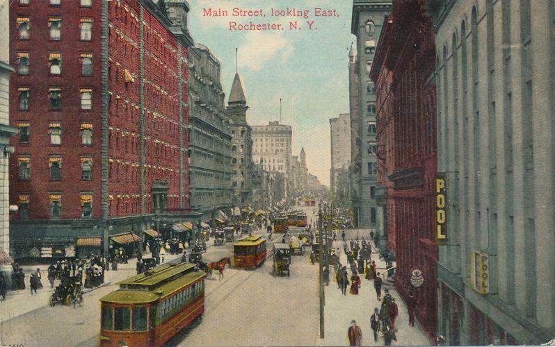 Busy Trolley Traffic on Main Street Looking East Rochester New York pm 1910 - DB