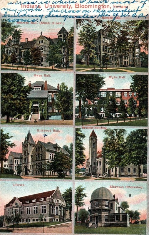 VINTAGE POSTCARD MULTIPLE VIEWS INDIANA UNIVERSITY AT BLOOMINGTON IN MAILED 1910