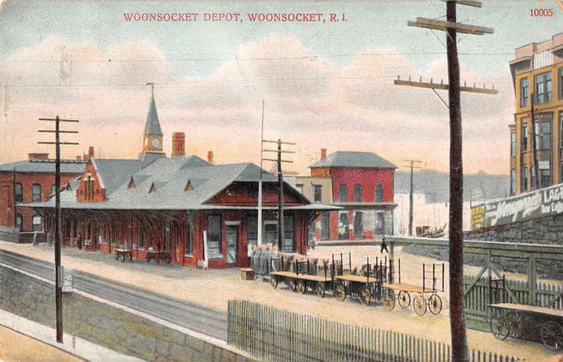 Woonsocket Rhode Island Woonsocket Depot Train Station Vintage Postcard AA27771