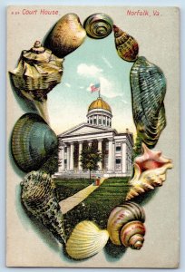 Norfolk Virginia VA Postcard Court House Shellfish Border Scene c1910s Embossed