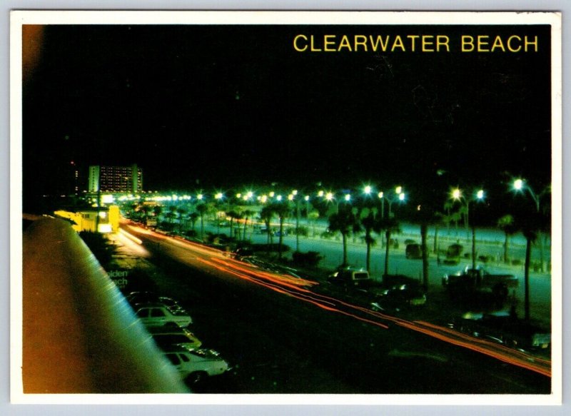 Clearwater Beach At Night, Clearwater, Florida, Chrome Postcard