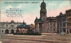 PC NEW ZEALAND, TOWN HALL & FIRE BRIGADE, WELLINGTON, Vintage Postcard (B41610)