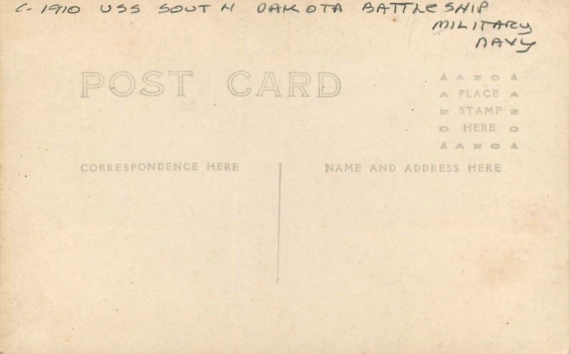 Postcard RPPC C-1910 USS South Dakota Battleship Military Navy 23-5624