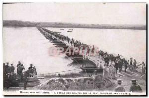 Old Postcard Defile Army troops on the bridge built by the genius