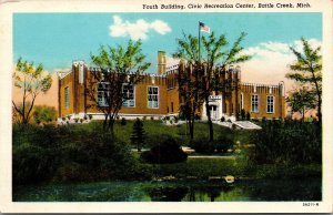 Vtg Battle Creek MI Youth Building Civic Recreation Center 1930s View Postcard