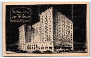 DES MOINES, IA Iowa ~ Roadside HOTEL FORT DES MOINES 1941 Linen Postcard