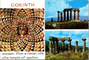 Postcard Greece Corinth  multiview mosaic from villa temple of apollo