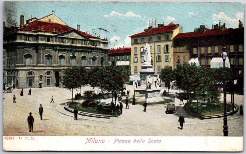 1910's Milano- Piazza Della Scala Milan Italy Pedestrian Central Square Postcard