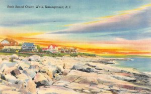 NARRAGANSETT, Rhode Island RI   ROCK BOUND OCEAN WALK & Large Homes  Postcard