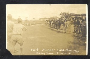 RPPC PANAMA CANAL ZONE FORT AMADOR FIELD DAY TRACK RACE REAL PHOTO POSTCARD