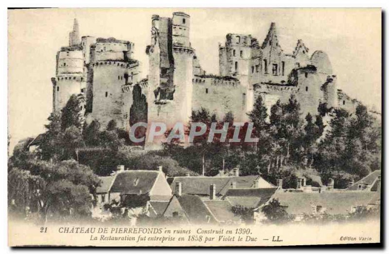 Old Postcard Chateau de Pierrefonds in ruins