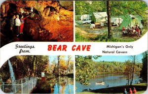 Buchanan, MI Michigan  BEAR CAVE Cavern~Campround~Lake~Fishing ROADSIDE Postcard