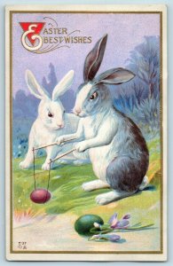 C.1910 Adorable Anthropomorphic Rabbit Colored Eggs Easter #2 Postcard P165 