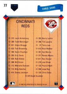 1991 Upper Deck Baseball Card Chris Sabo Cincinnati Reds sk20598