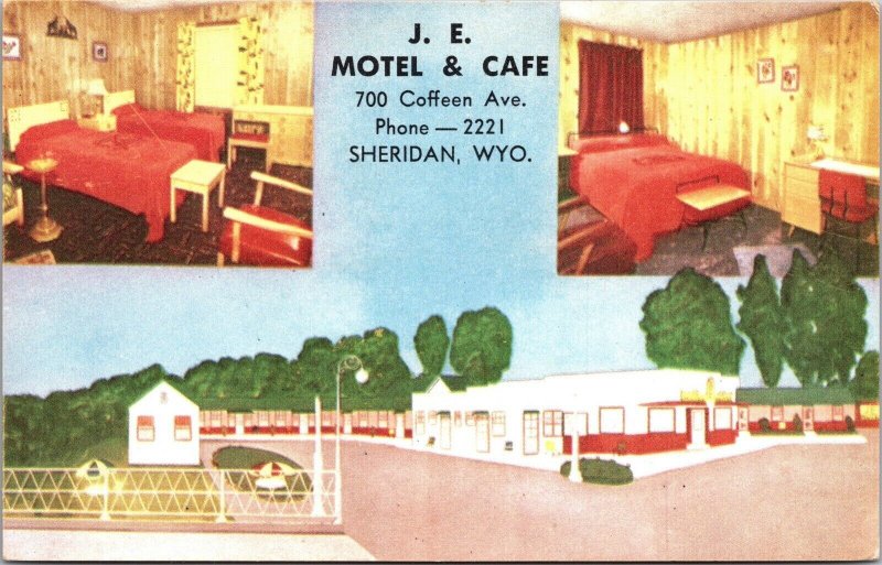 Postcard J.E. Motel and Cafe in Sheridan, Wyoming~136489