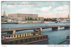 Boats, Bridge, Slottet Sedt Fran Skeppsholmen, Stockholm, Sweden, 1900-1910s