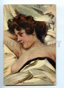 3134726 Semi-NUDE Belle Woman in Bed by WASILKOWSKI vintage PC