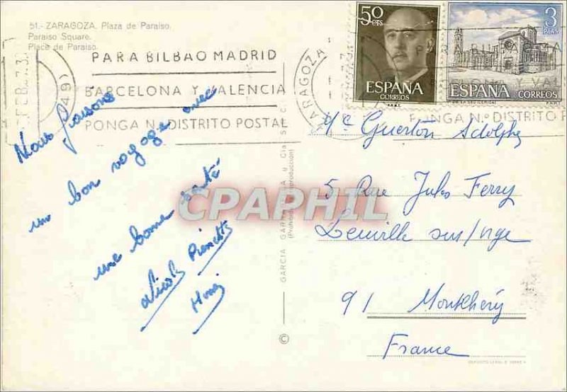 Postcard Modern Zaragoza Tram place paraiso