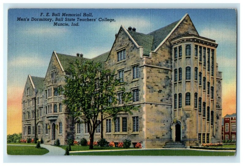 Muncie IN, F.E Ball Memorial Hall Men's Dormitory Ball Teachers College Postcard