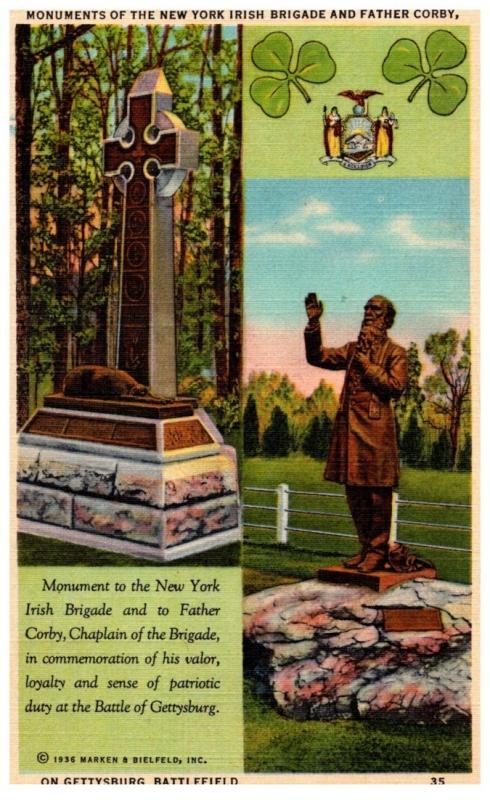 Pennsylvania Gettysburg   Monuments of the New York Irish Brigade and Father ...