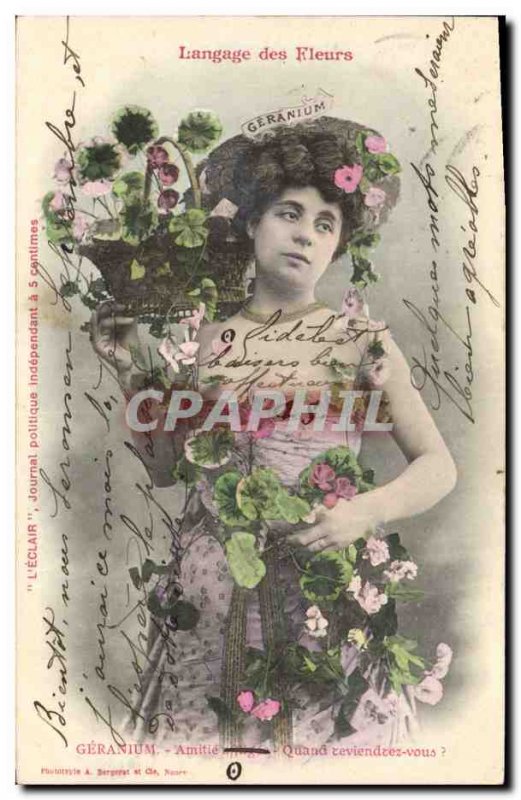 Old Postcard Fantasy Flowers Woman language Geranium