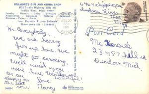 Indian River Michigan Bellmore's Gift and China Shop Vintage Postcard JD933941