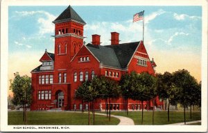 View of High School, Menominee MI Vintage Postcard S48